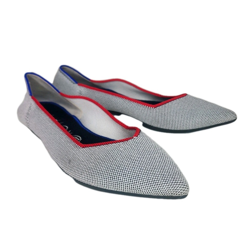 Rothy's Womens Retired Grey Red Blue Piped The Point Ballet Flats‎ 9.5